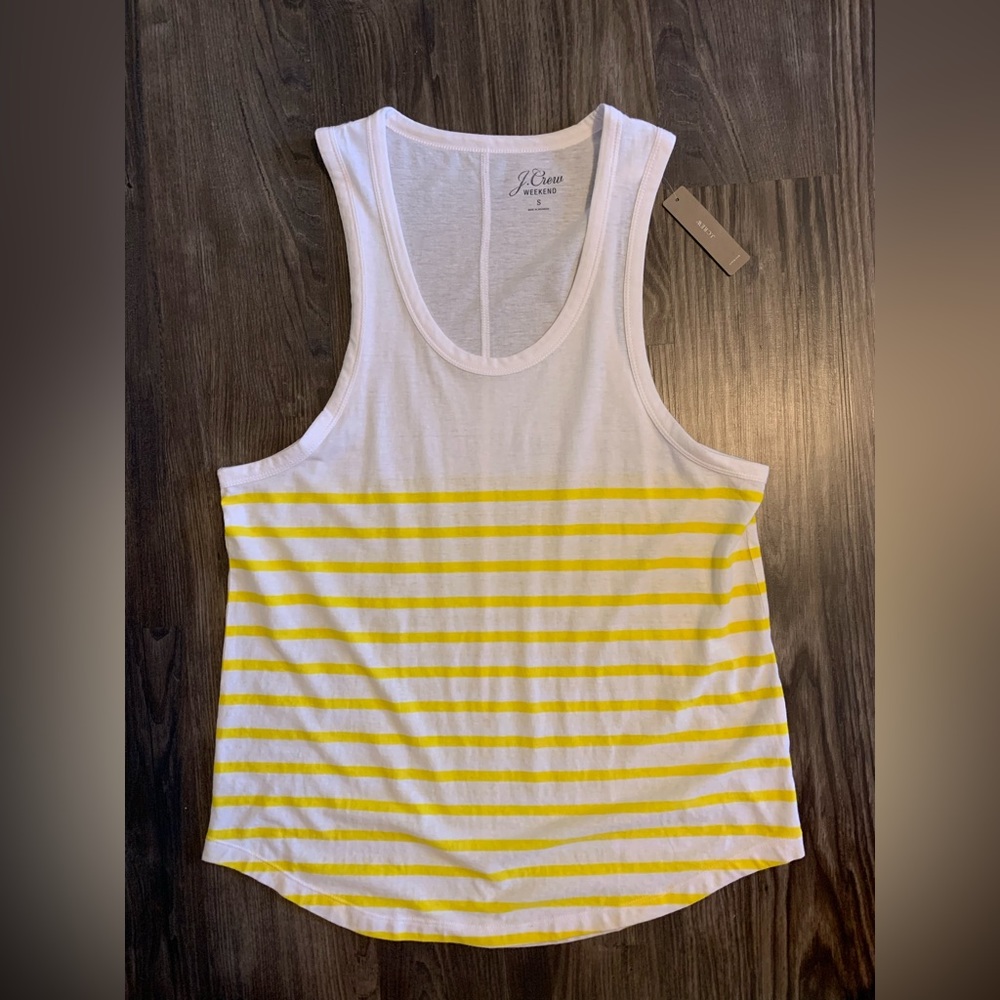 NWT J. Crew Weekend Sz Small Longline Layering Tank, Yellow Stripe